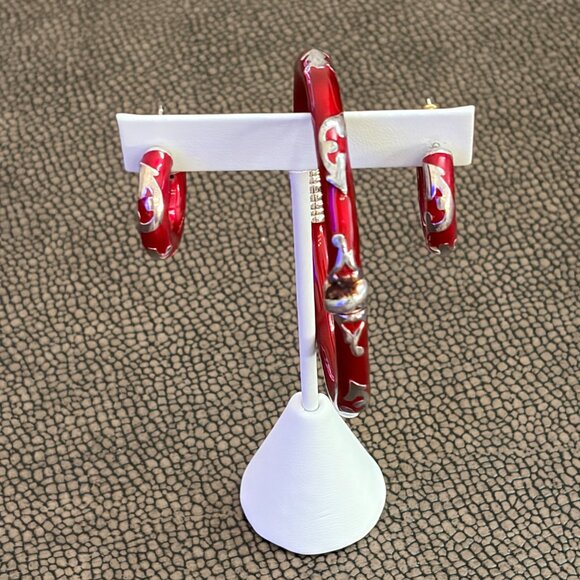 Milor Italy 925 Red Enamel bracelet and hoop earrings set - Picture 4 of 14